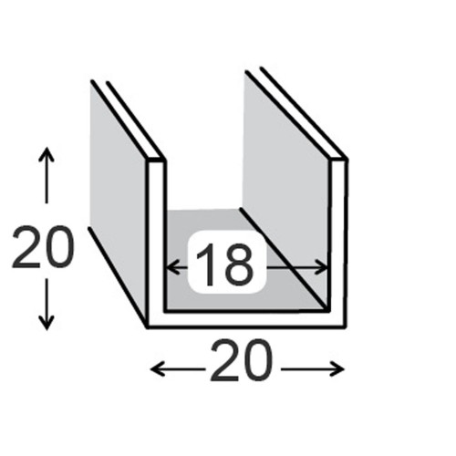 Stainless Steel 304L Grade Channel 20mm x 20mm x 1mm x 2m
